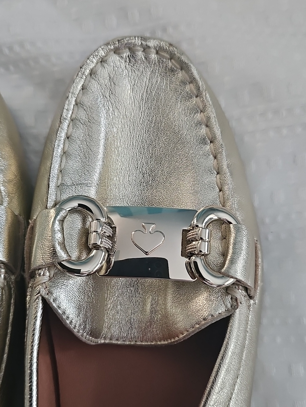 kate spade Metallic Gold Leather Loafers with Buckle Accent - Picture 3 of 6
